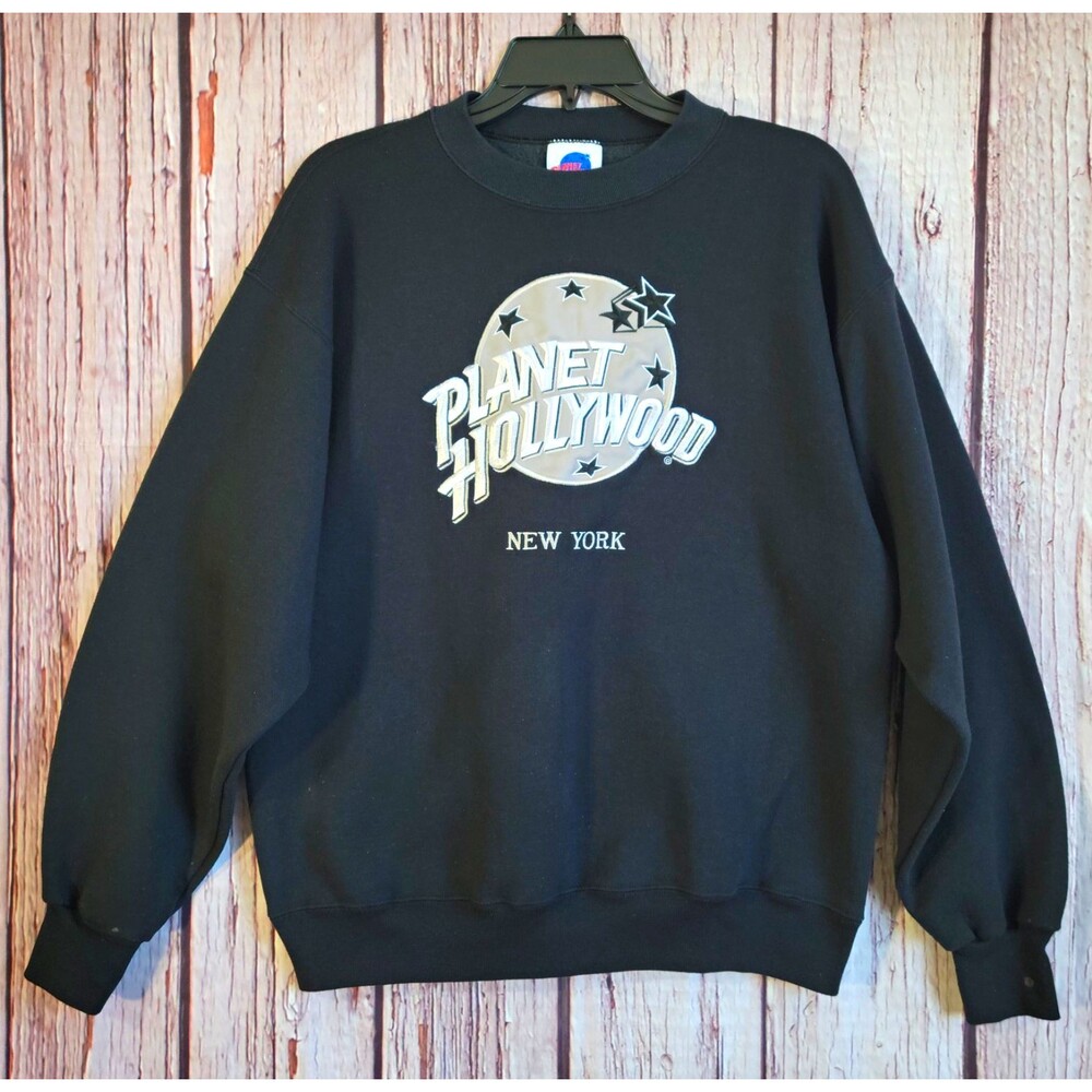 Planet Hollywood 90s Vintage Stitch New York Mens L Black Crewneck Graphic Logo
